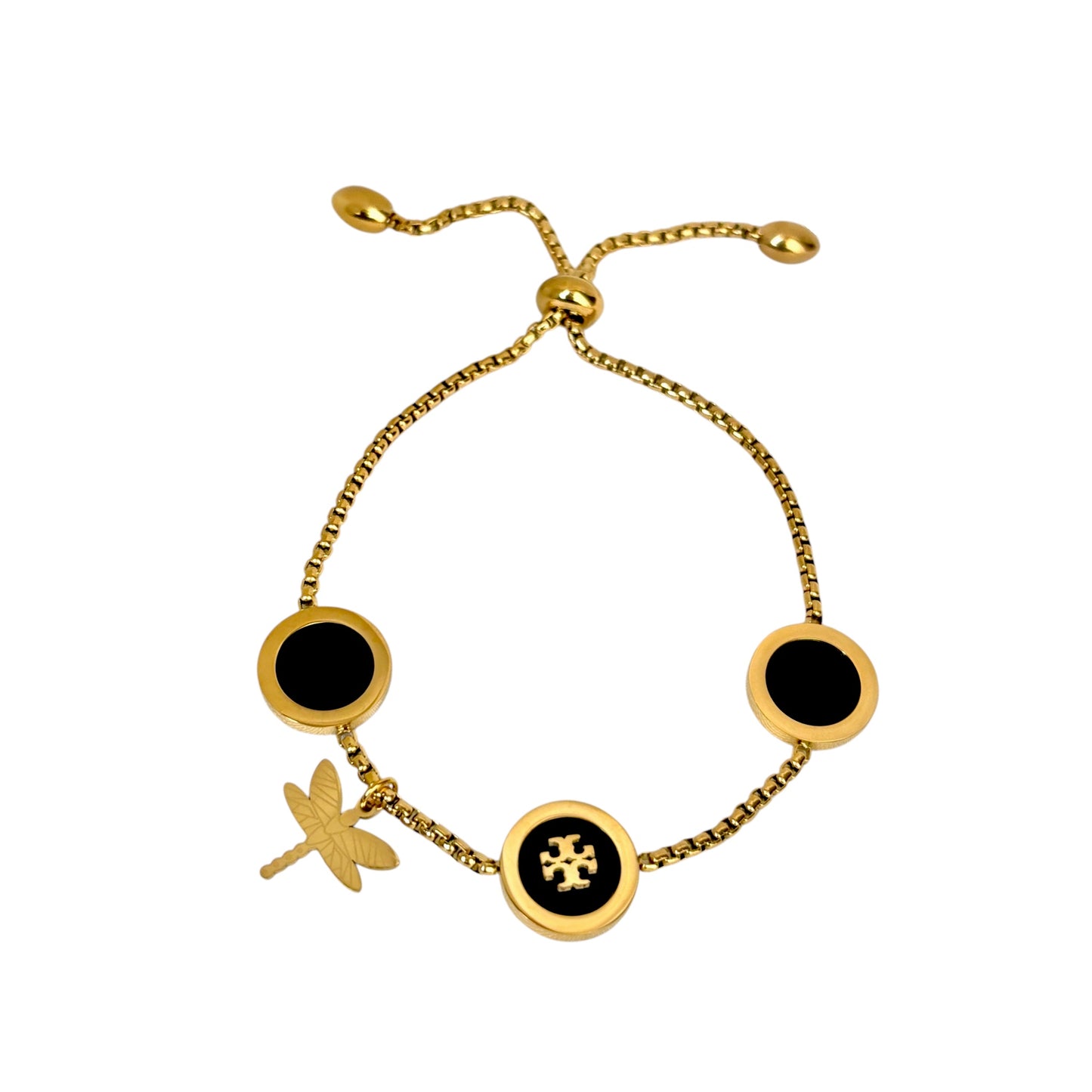 Black Tbee Charm Adjusble Bracelet -18K