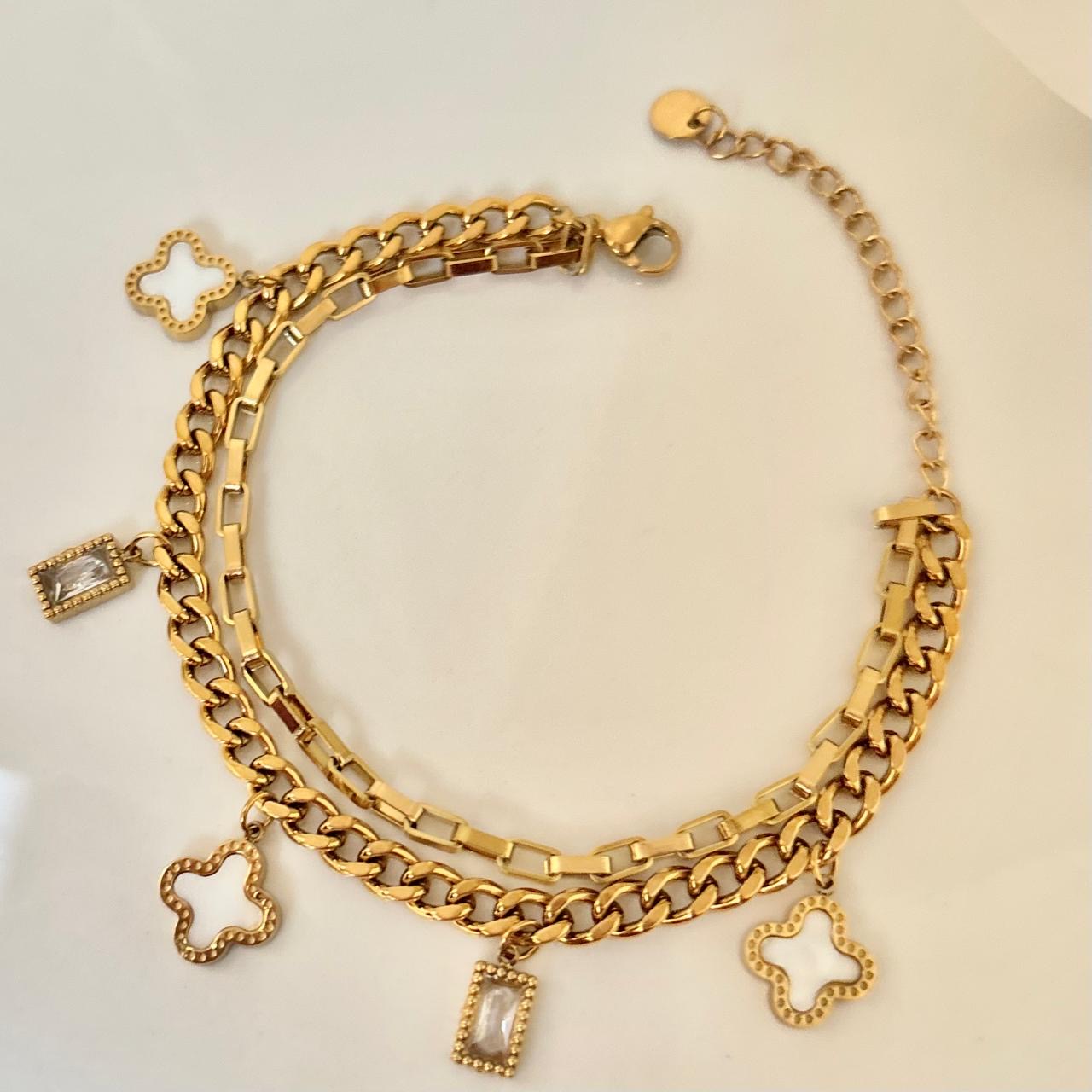 Layered Clovia Cz Charms Bracelet