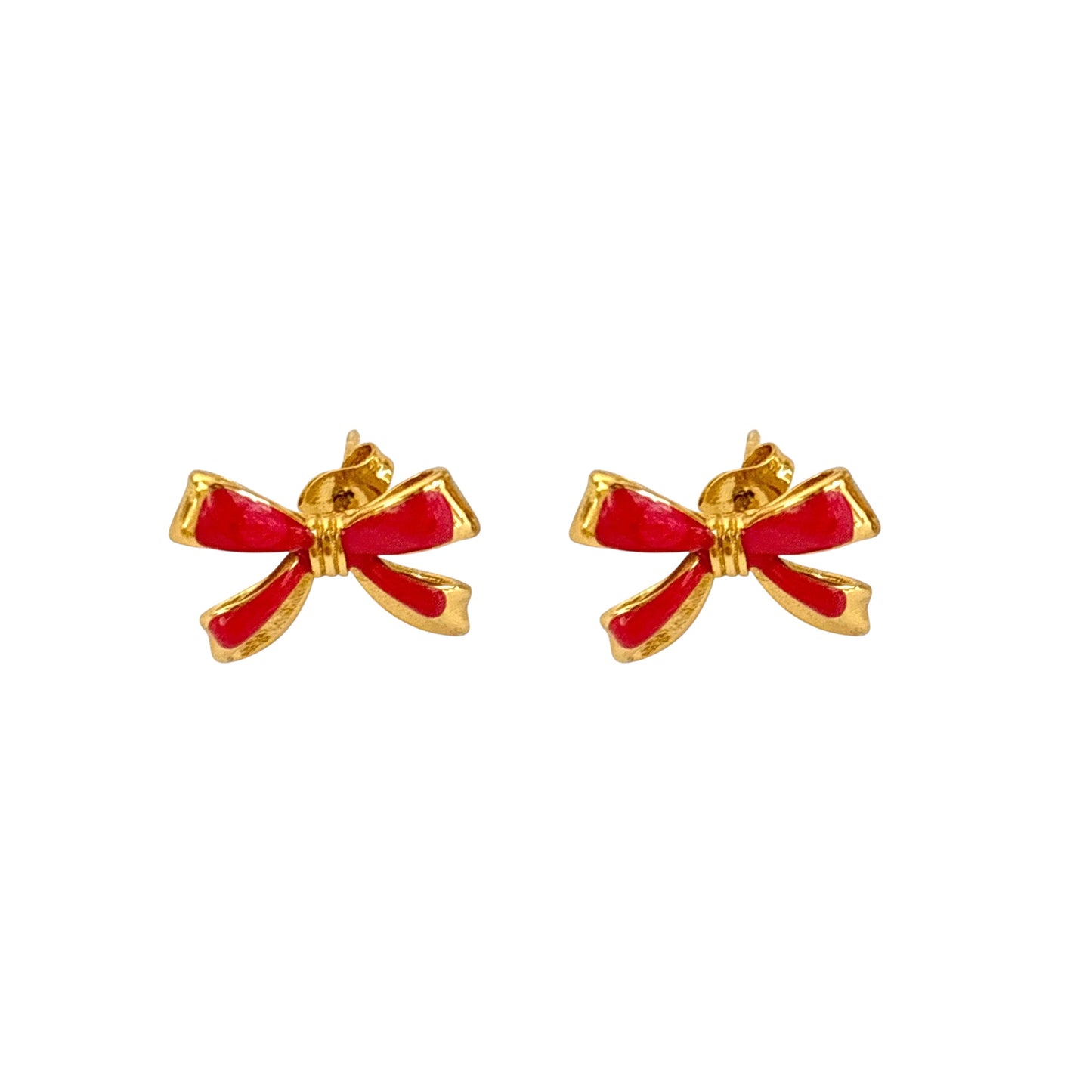 Petite Ribbon Charm Studs -Red