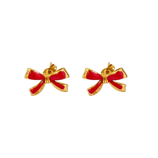 Petite Ribbon Charm Studs -Red