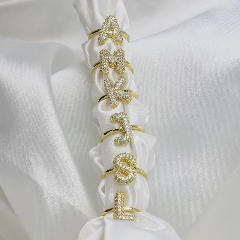Paved Puffy Initial Rings