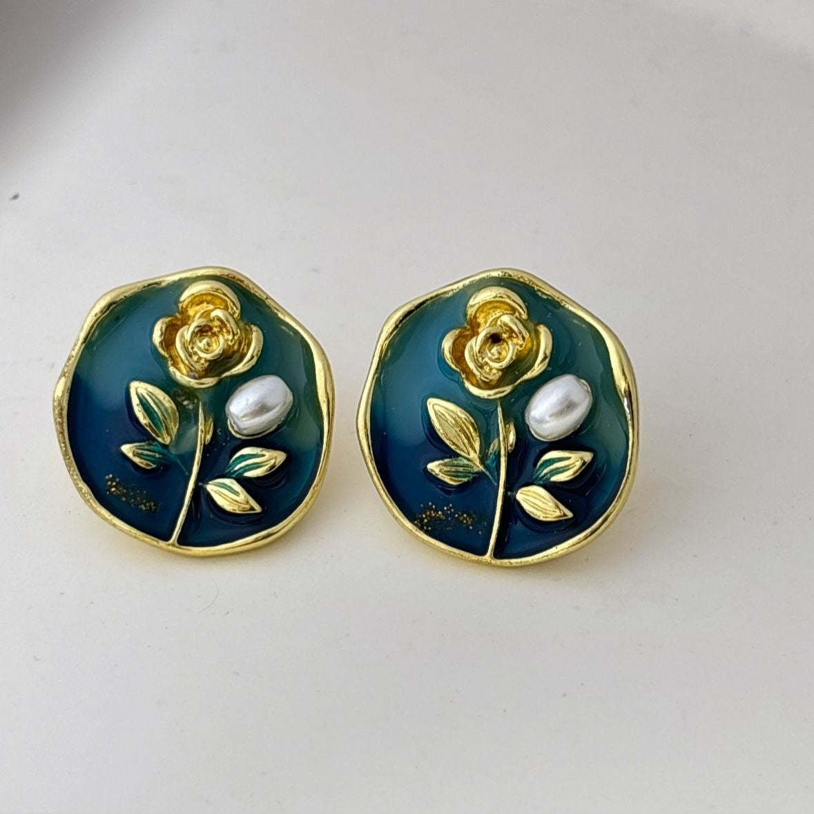 Enchanted Rose Studs -Ocean Blue