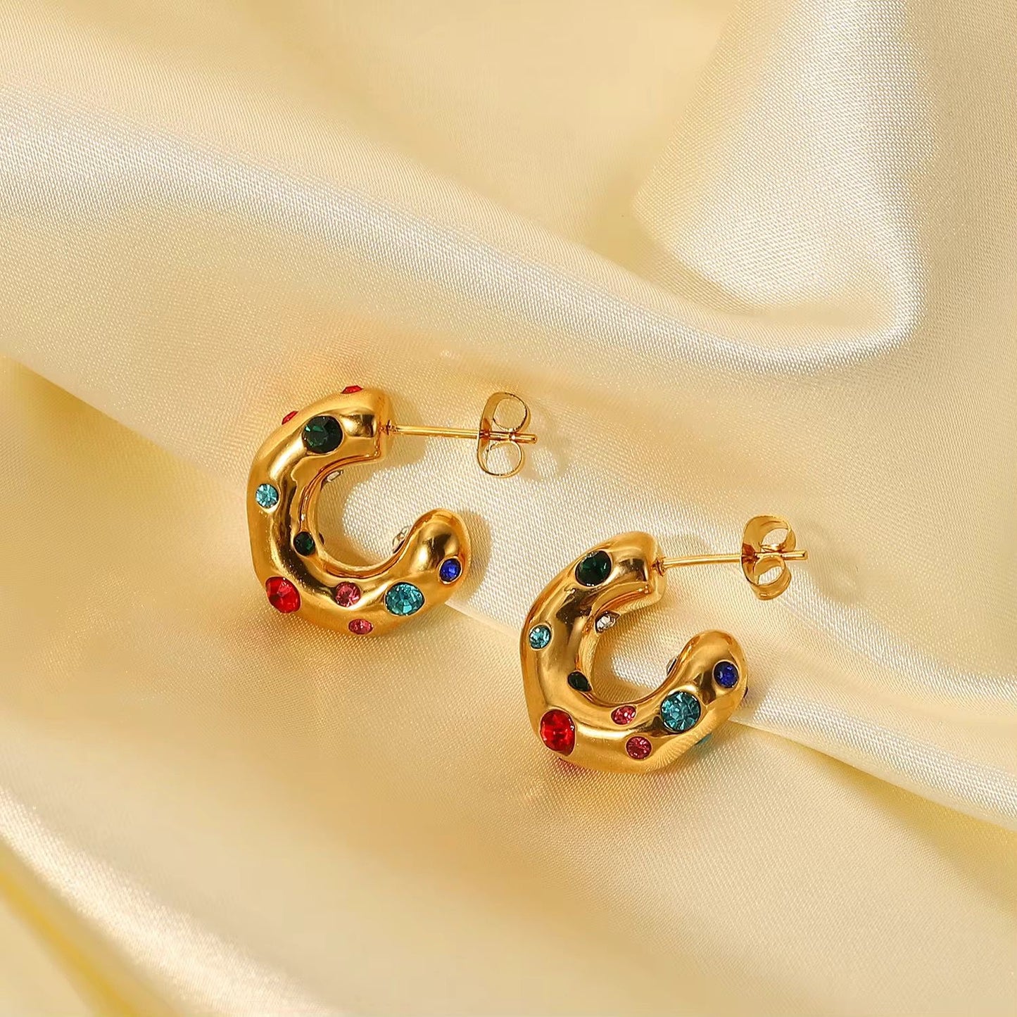 Multi Cz Hammered Luxe Hoops