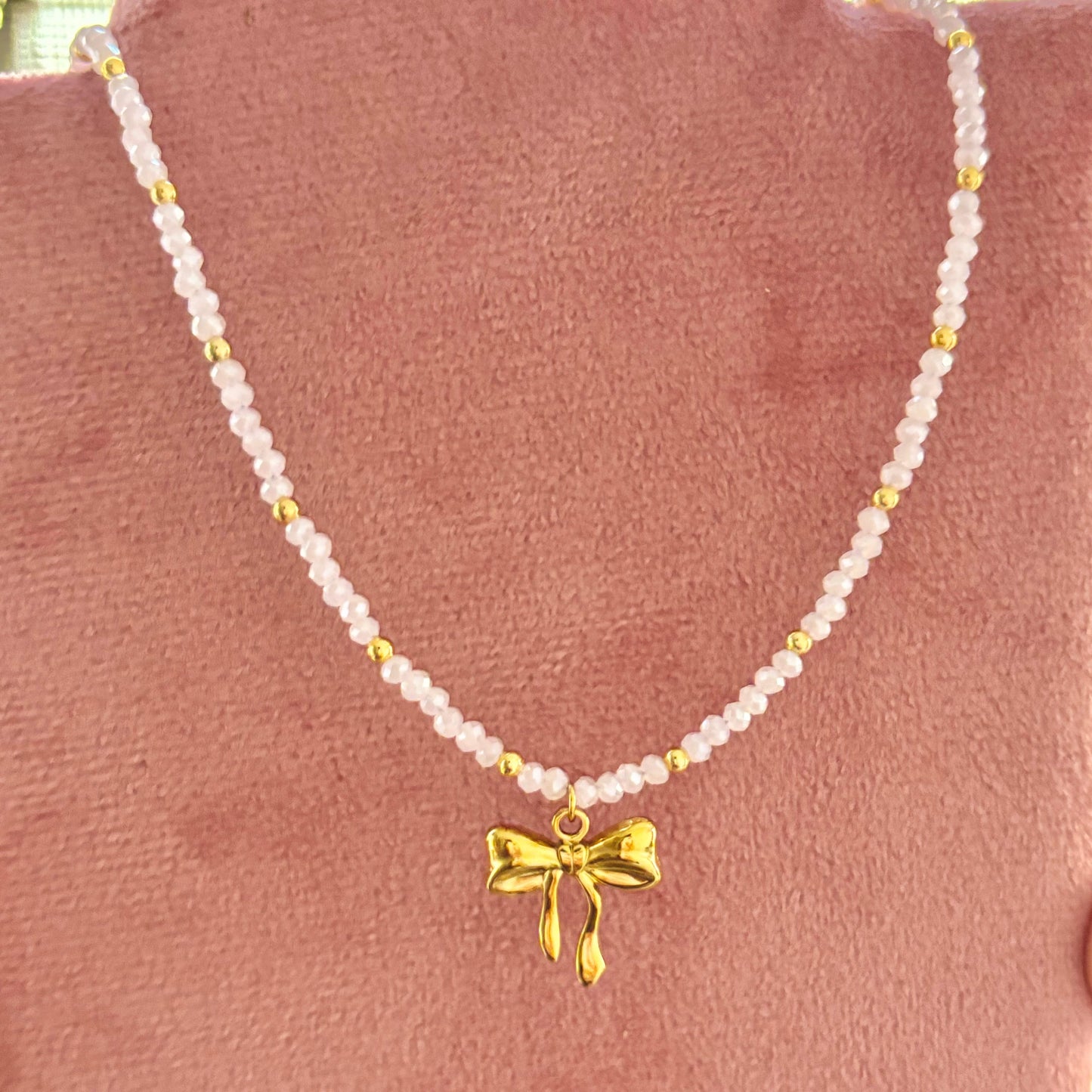 Crystal Beaded Bow Necklace