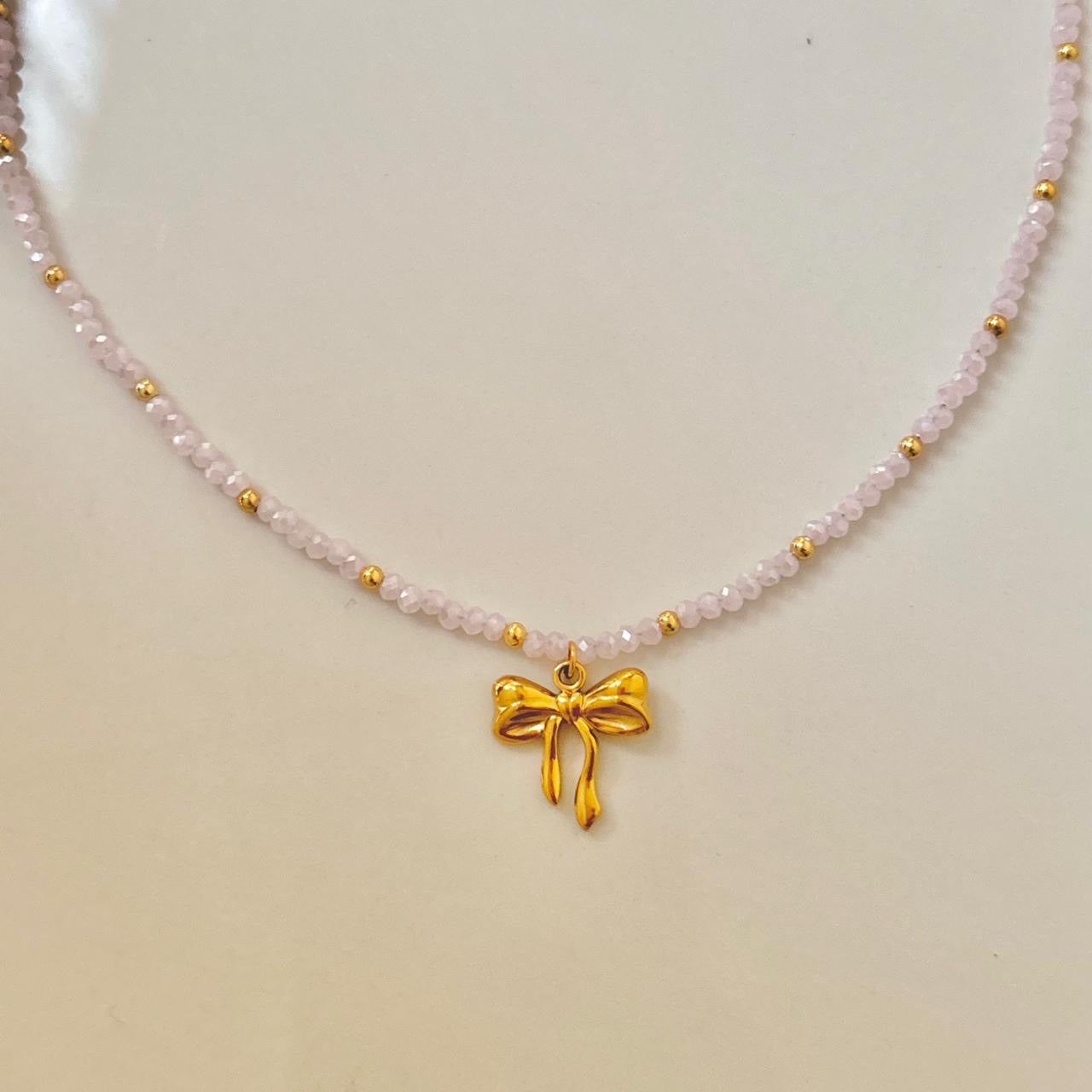 Crystal Beaded Bow Necklace