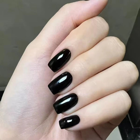 Black Gel Press On Squaroval Nails
