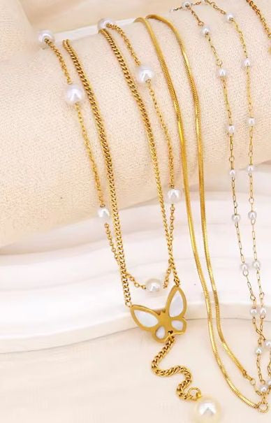 Layered Pearl X Flutter Lariat Necklace