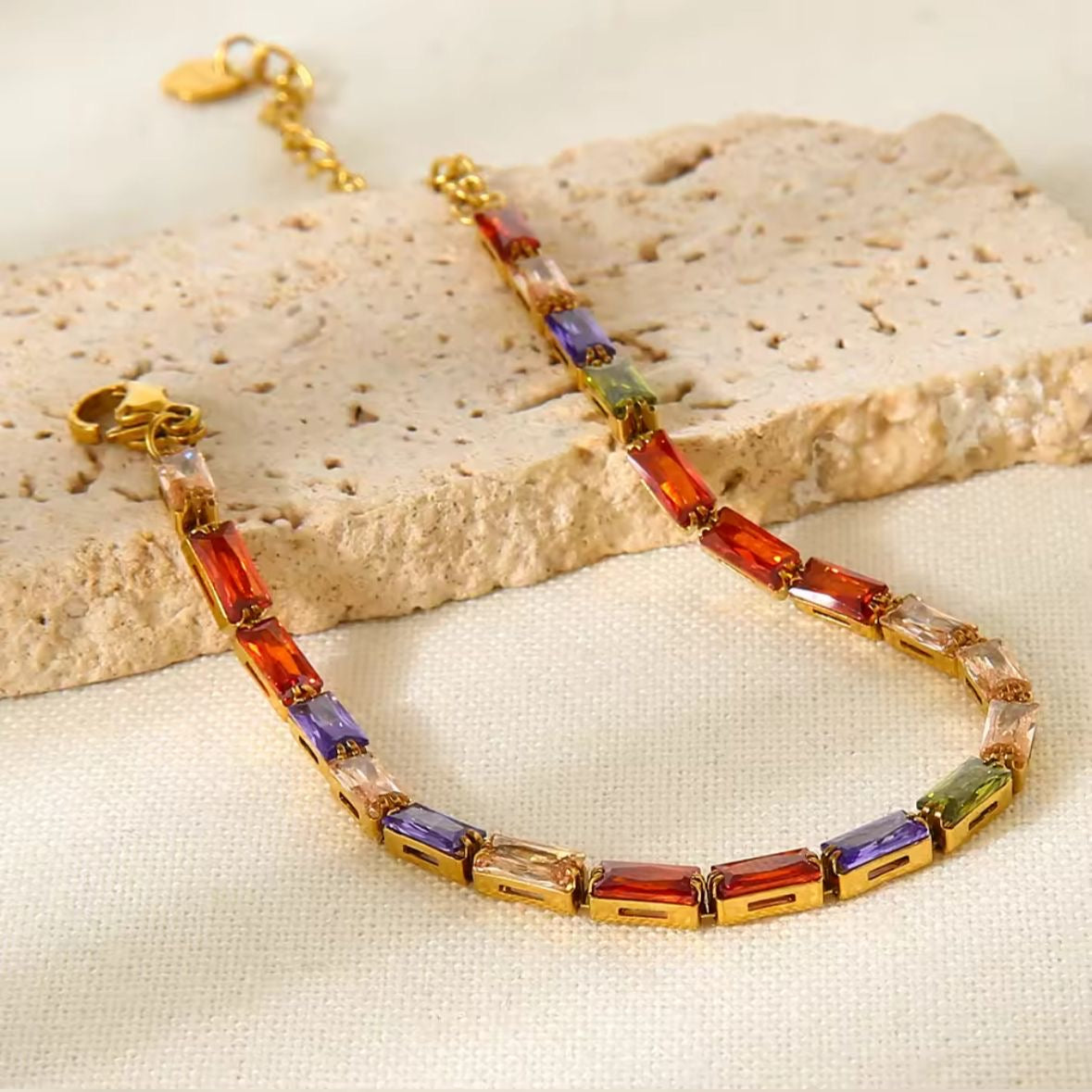 Rainbow Cz Tennis Bracelet -Multi