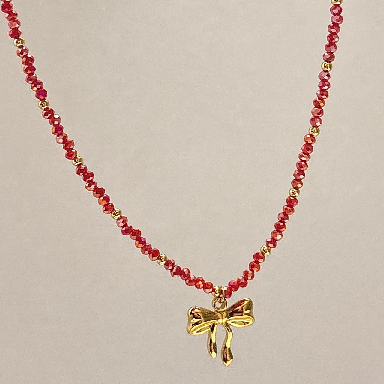 Crystal Beaded Bow Necklace