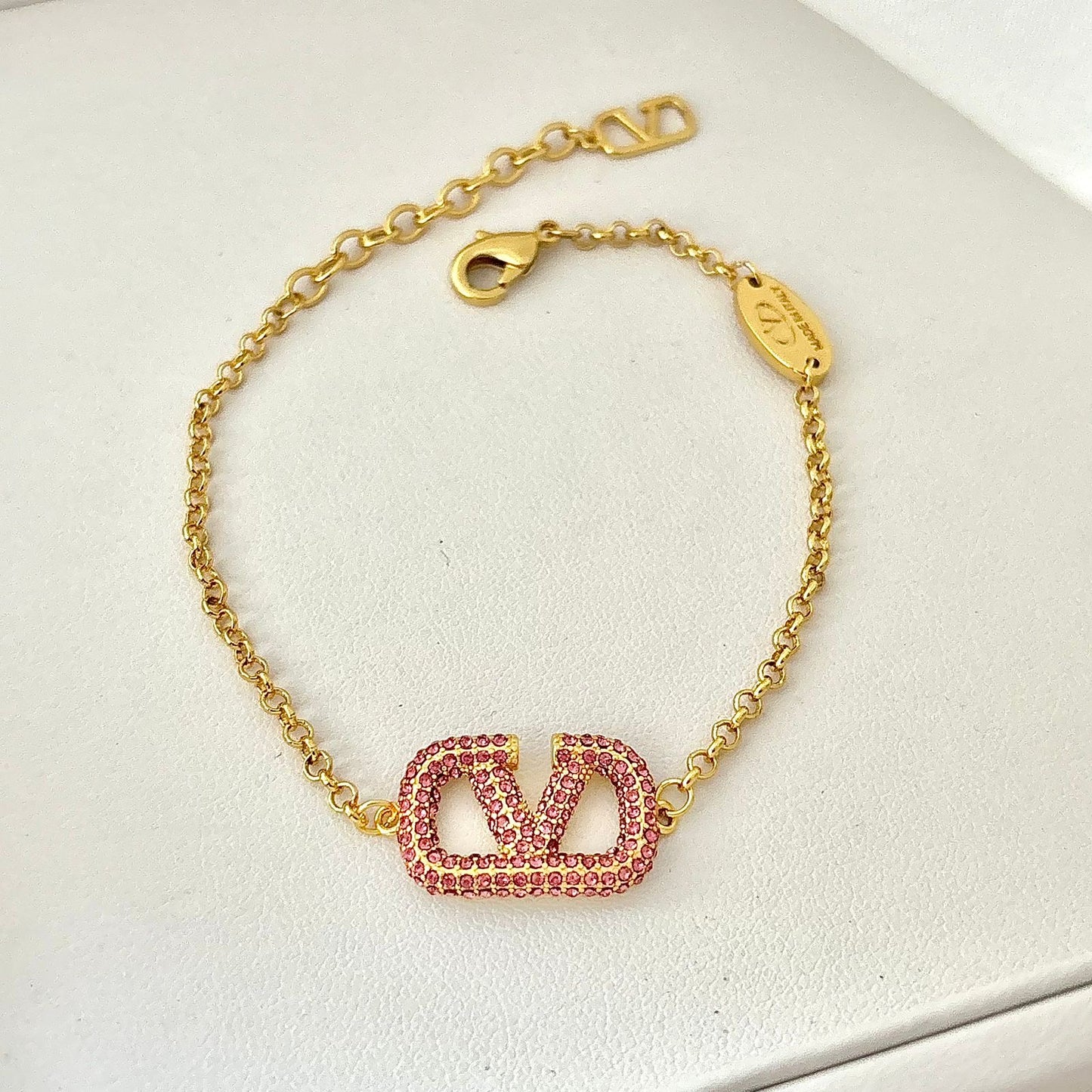 Pink Swarovski Crystal V Bracelet -22K