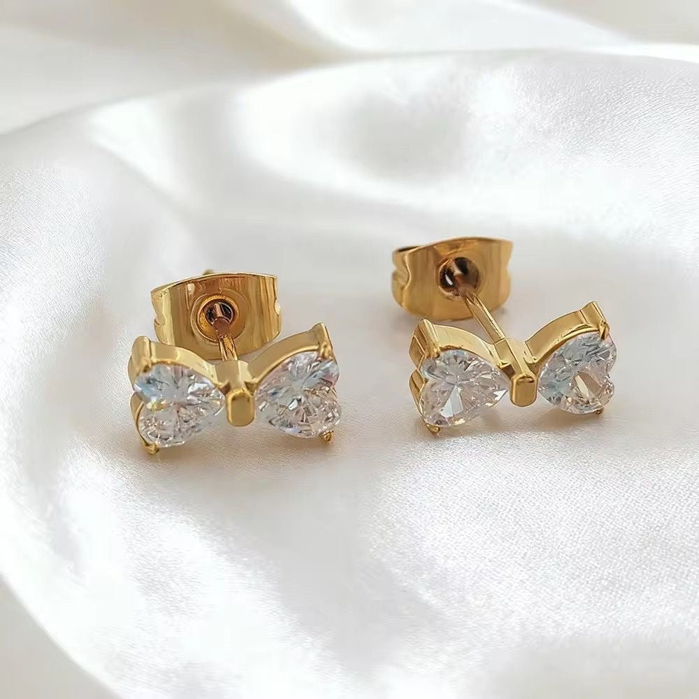 Dainty Crsytal Bow Studs