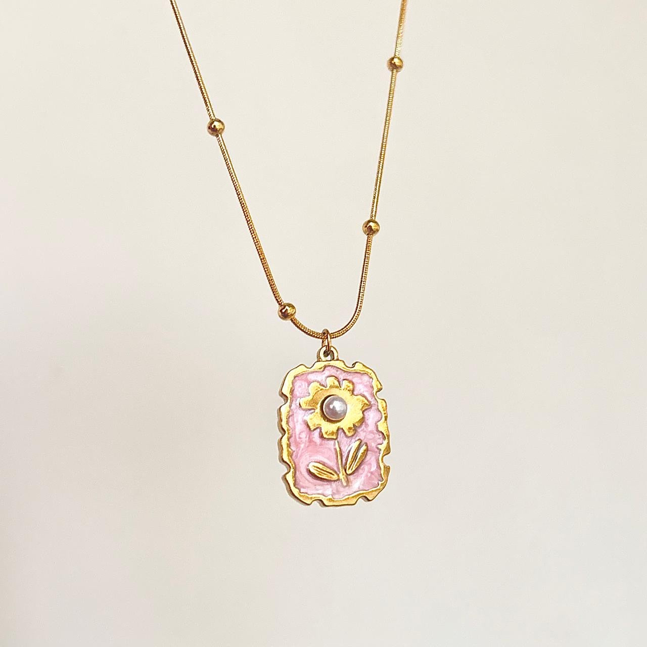 Pink Dandelion Necklace