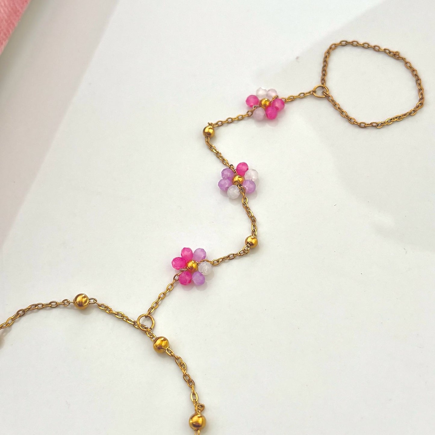 Pink Disty Flora Hand Chain