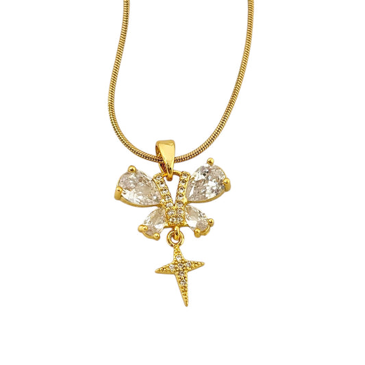 Whimsical Butterfly Sparkle Charm Necklace -18K