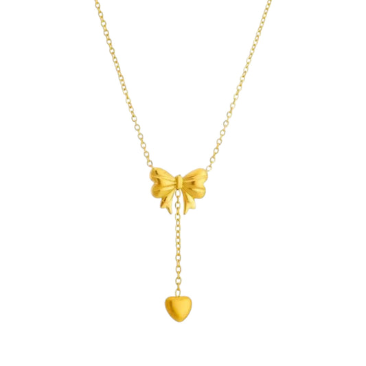 Bow Heart Lariat Necklace
