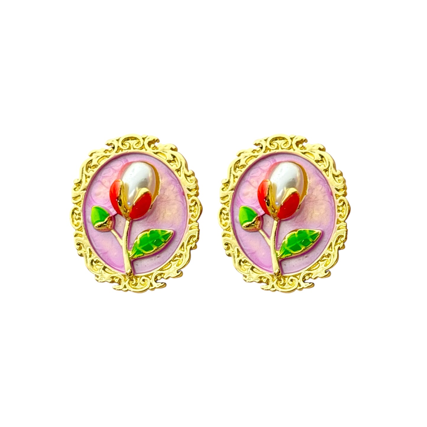 Whimsy Flora Studs -Hand Painted | Fuschia Pink