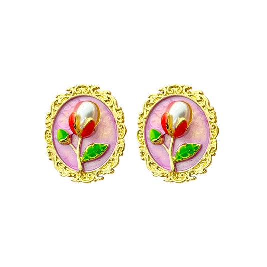 Whimsy Flora Studs -Hand Painted | Fuschia Pink