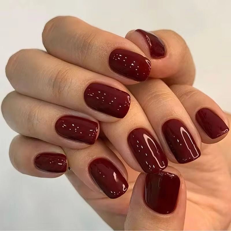 Maroon Gel Press On Squaroval Nails