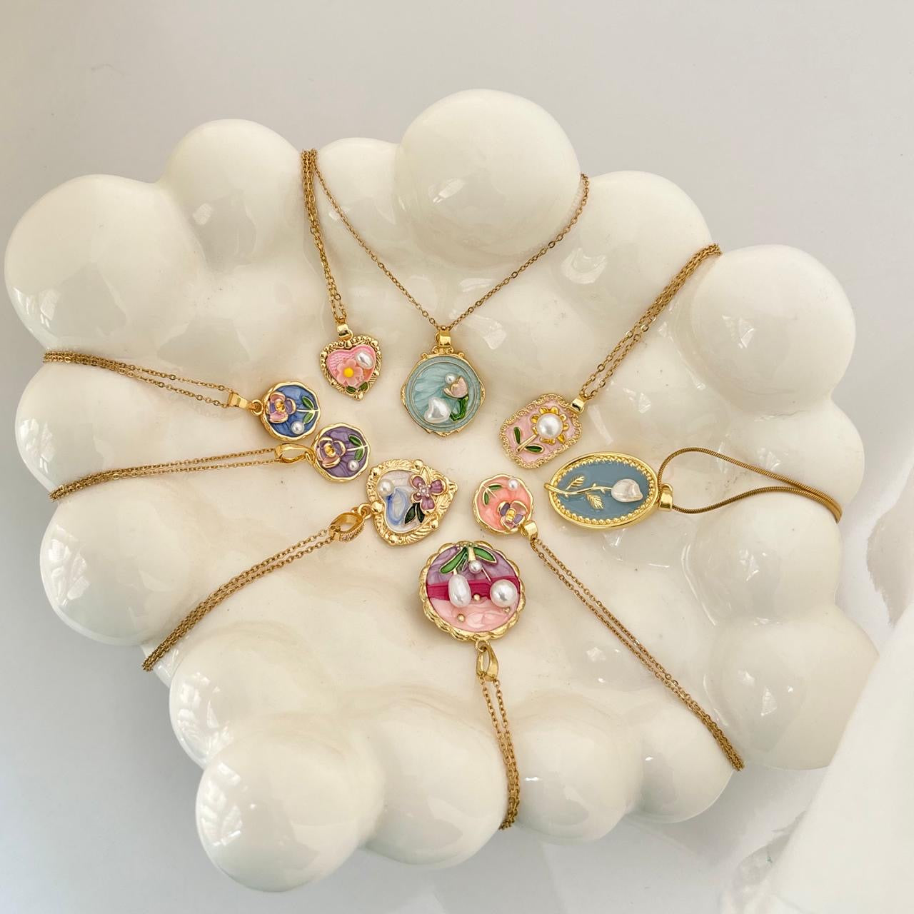Lilac Sunset Flora Necklace -Hand Painted