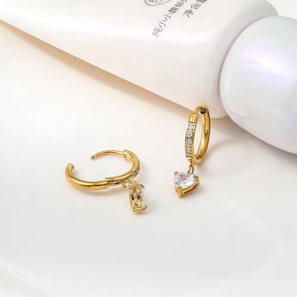 Crystal Heart Hoops