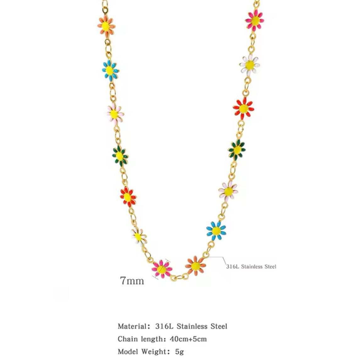 Multi Daisy Charm Necklace -18K