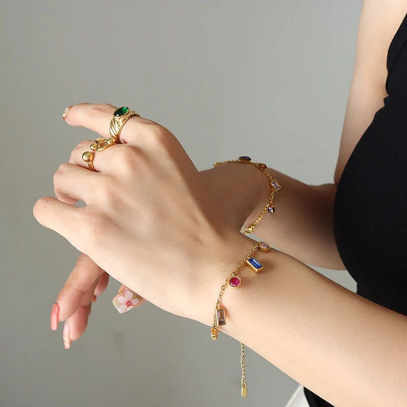 Petite Moment Multi Cz Charm Bracelet -18K