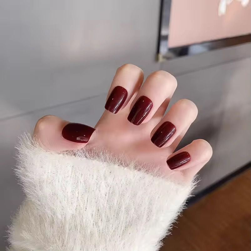 Maroon Gel Press On Squaroval Nails
