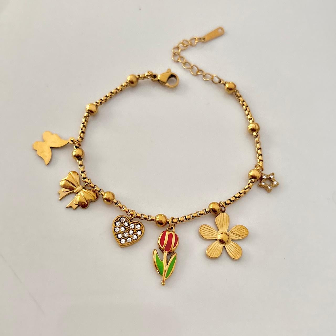 Whimsy Bloom & Bow Charms Bracelet