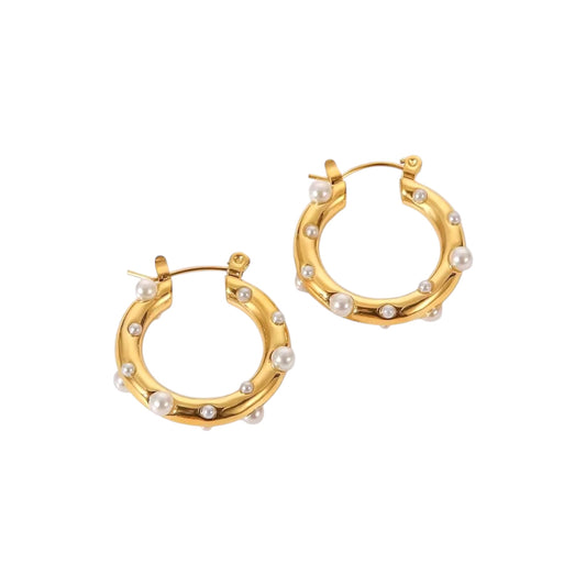 Hammered Pearl Hoops