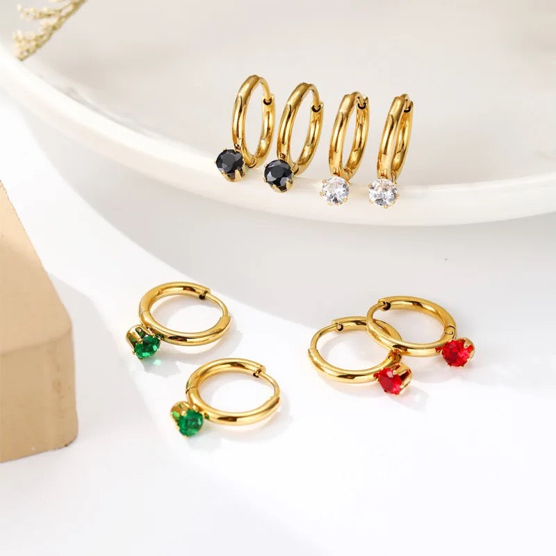 Dainty EveryDay Hoops -Diamond Charm