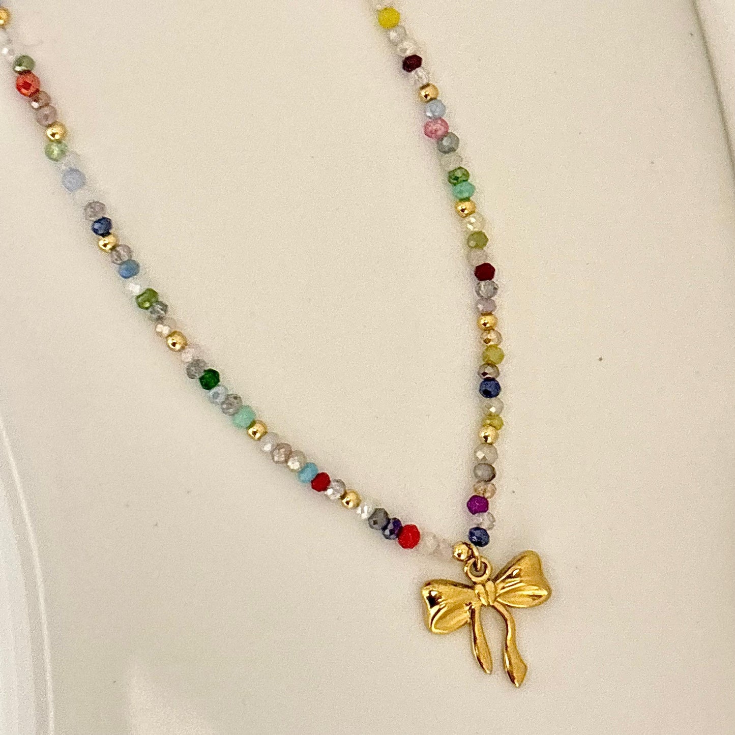 Crystal Beaded Bow Necklace