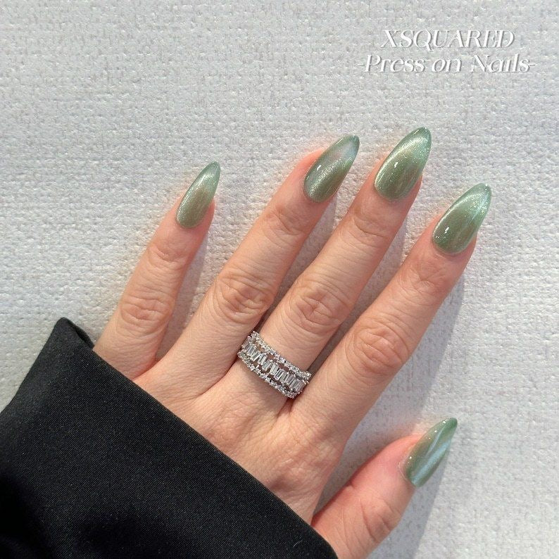 Sage Cat Eye Press On Nails