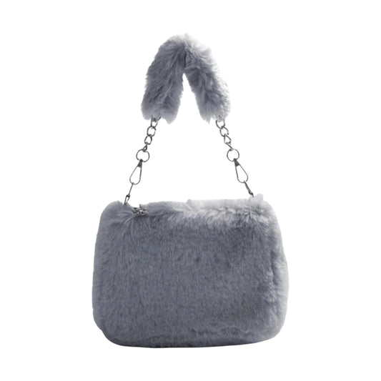 Plush Fluffy Square Tote Bag -Icy Blue