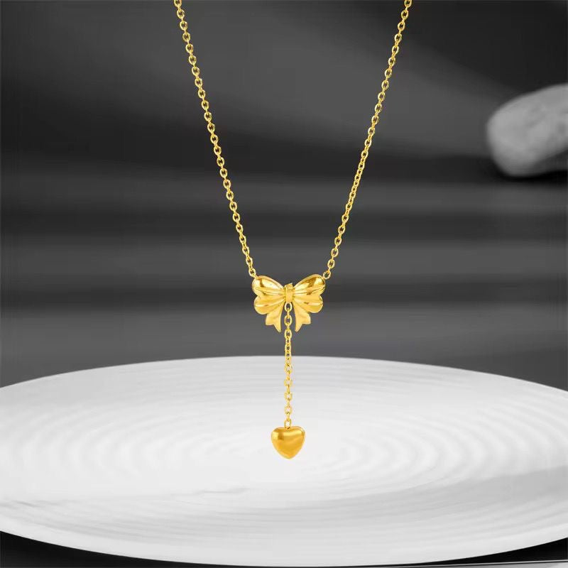Bow Heart Lariat Necklace