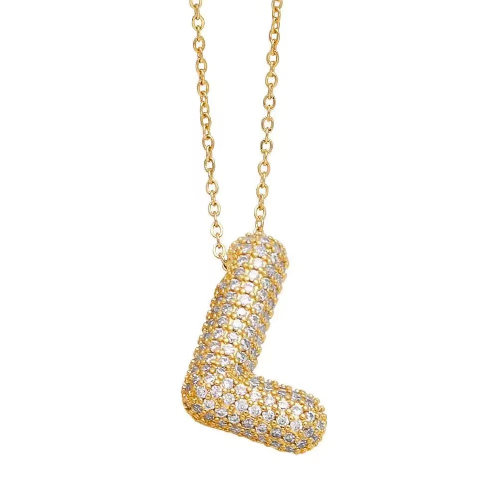 Paved Puffy Initial Necklace -18K