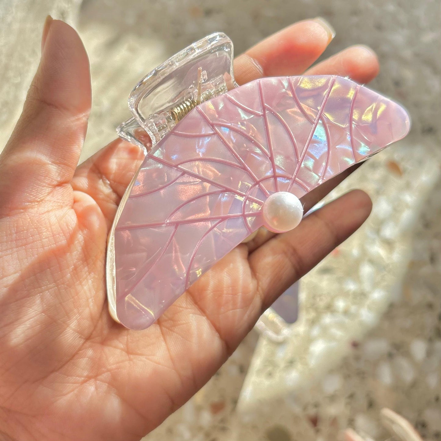 Pink Pearlescent Shell Claw Clip