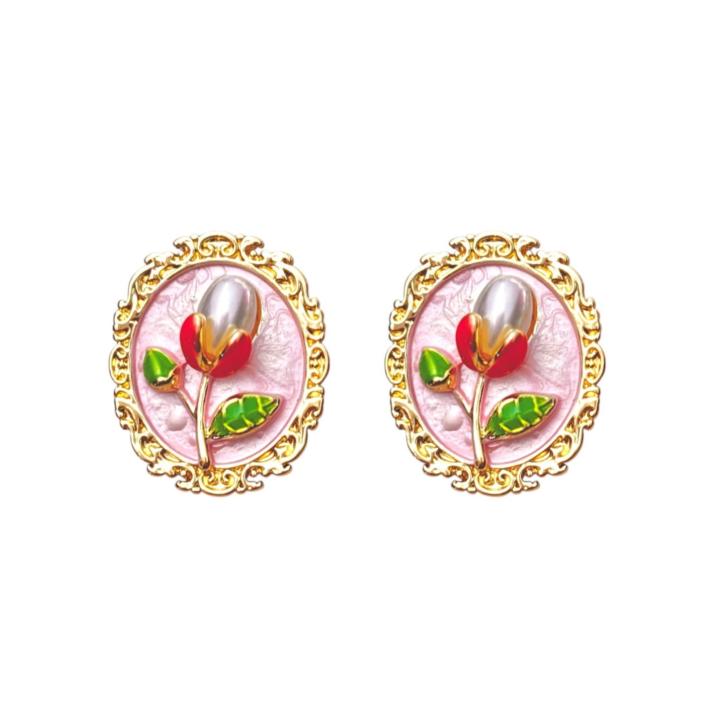 Whimsy Flora Studs -Hand Painted | Pink