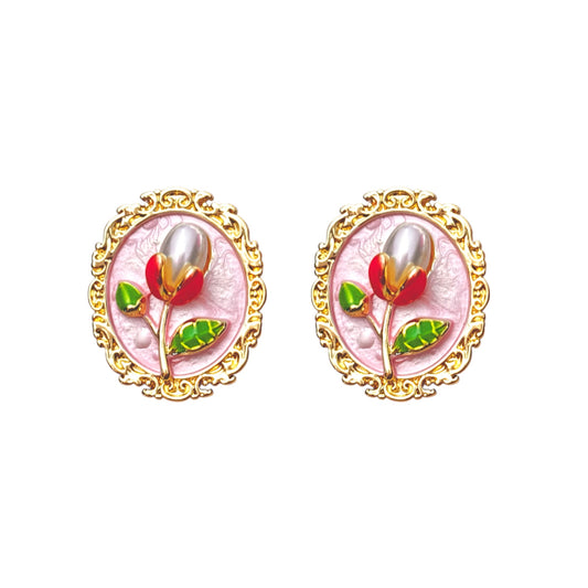 Whimsy Flora Studs -Hand Painted | Pink