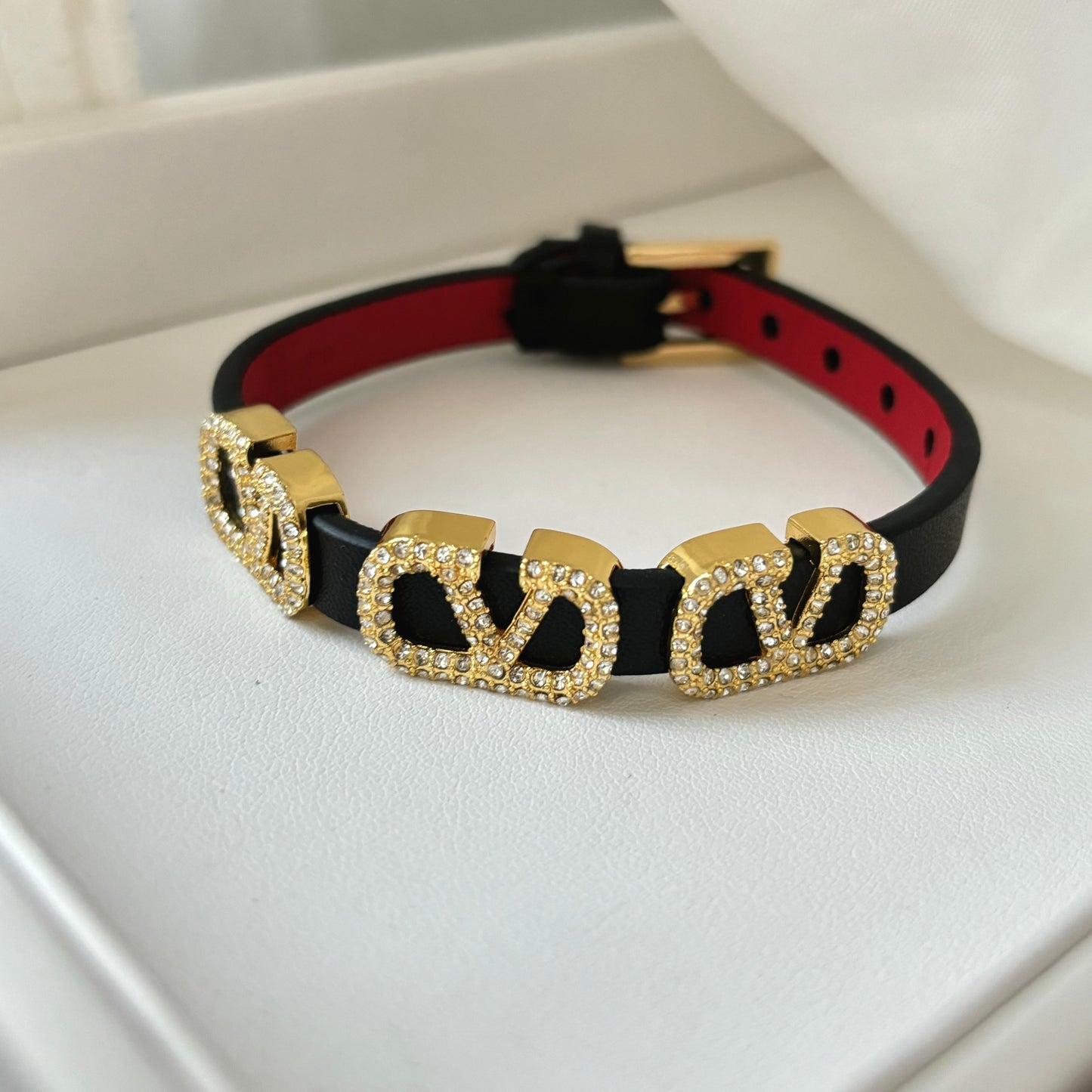 V-Swarovski Crystal Signature Leather Bracelet -22K