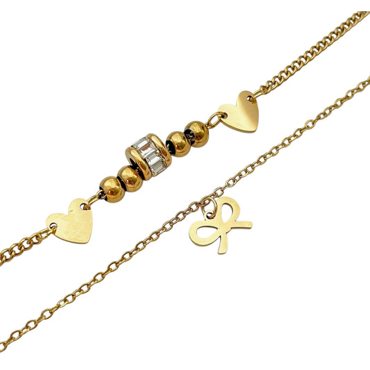 Bow Hearts Layered Anklet