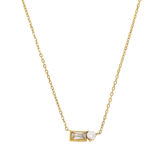 Bezel Baguette X Solitaire Zircon Necklace