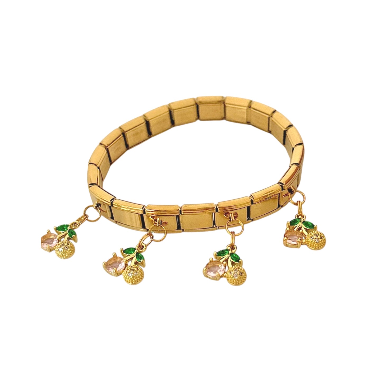 Pave Cherry Cz Charm Italian Bracelet