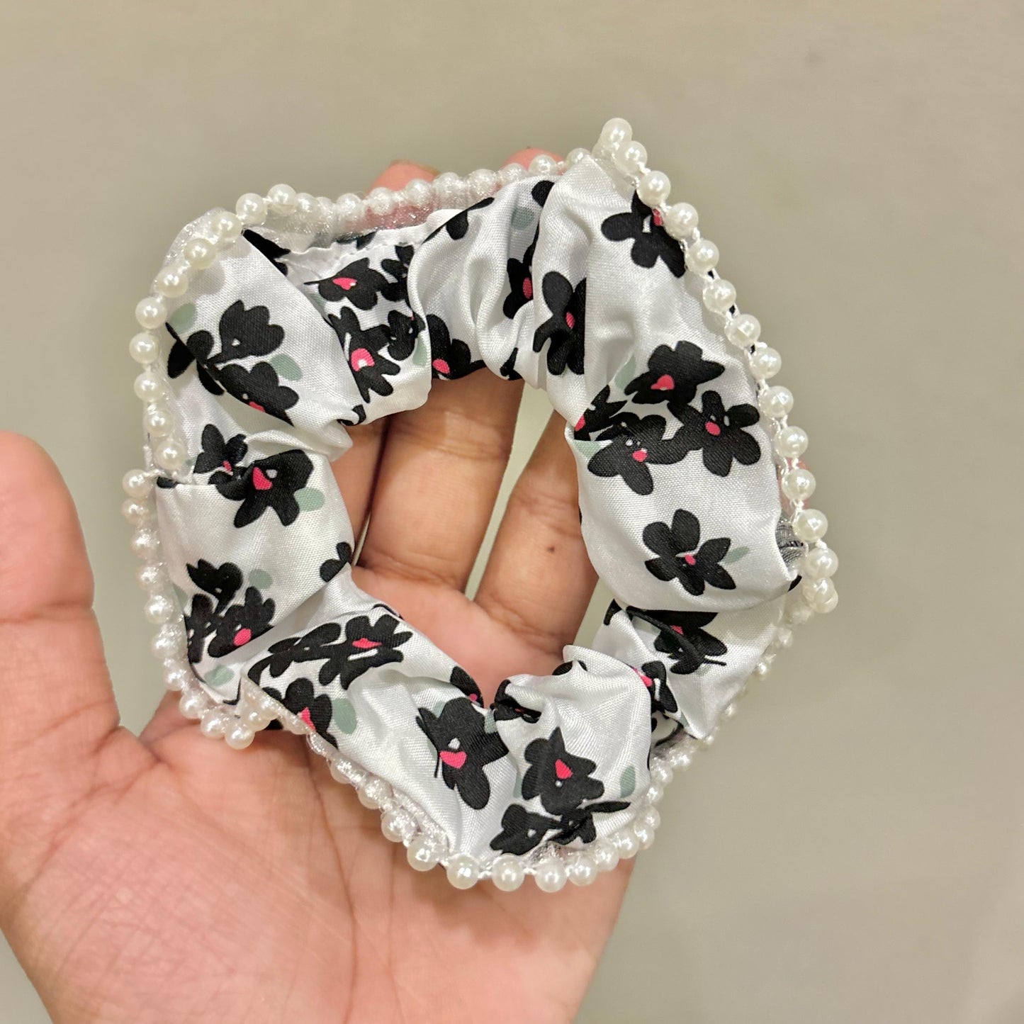 Pearl White Floral Scrunchie