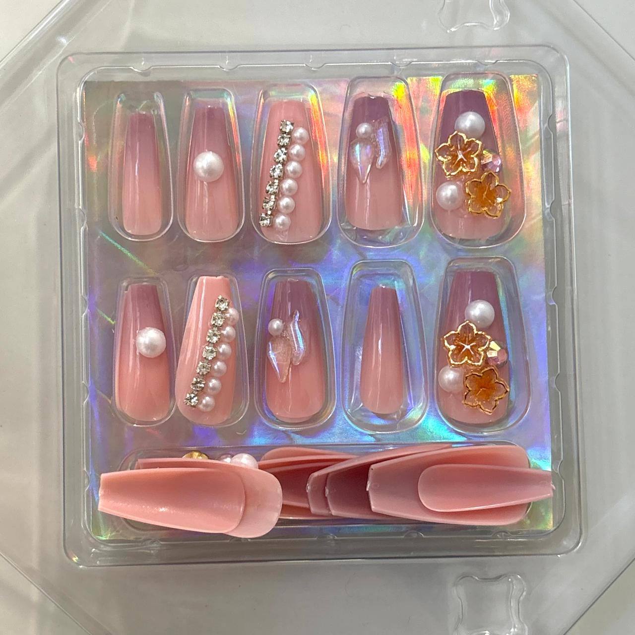 Pink X Lilac Ombre Bling Rhinestone Press On Nails