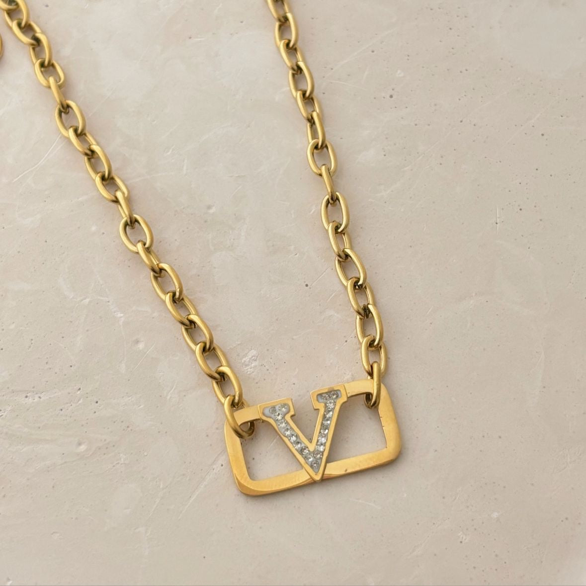 Vlogo Cz Link Chain Necklace -18K