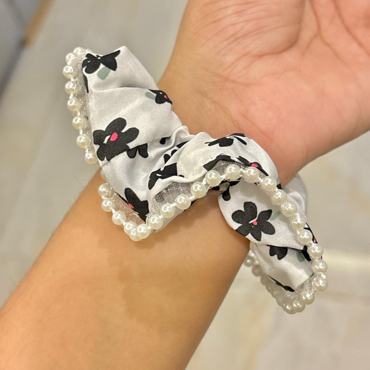 Pearl White Floral Scrunchie