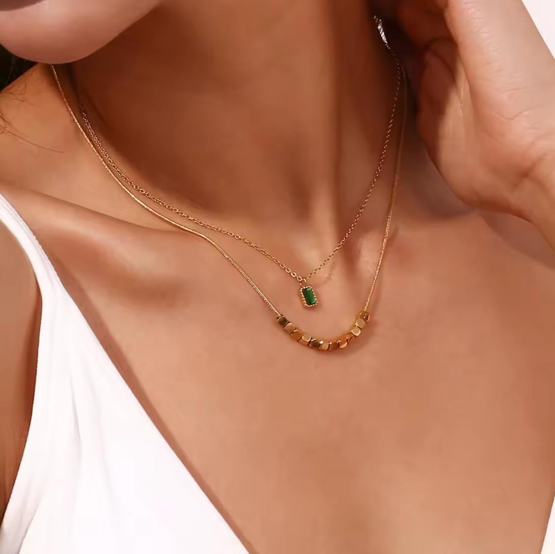 Nova Emerald Layered Necklace -18K