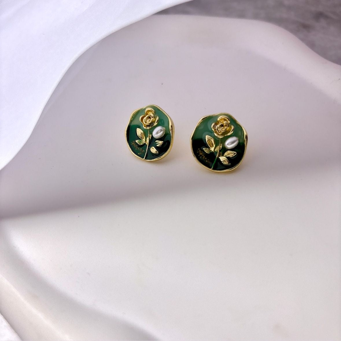 Enchanted Rose Studs -Emerald
