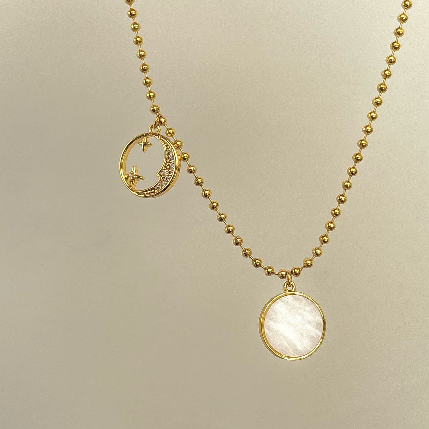 Moon Cz X Shell Necklace -18K