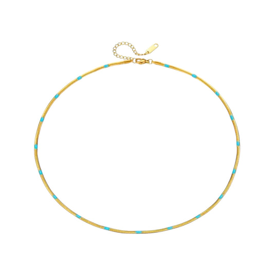 Turquoise Flat Chain Necklace -18K